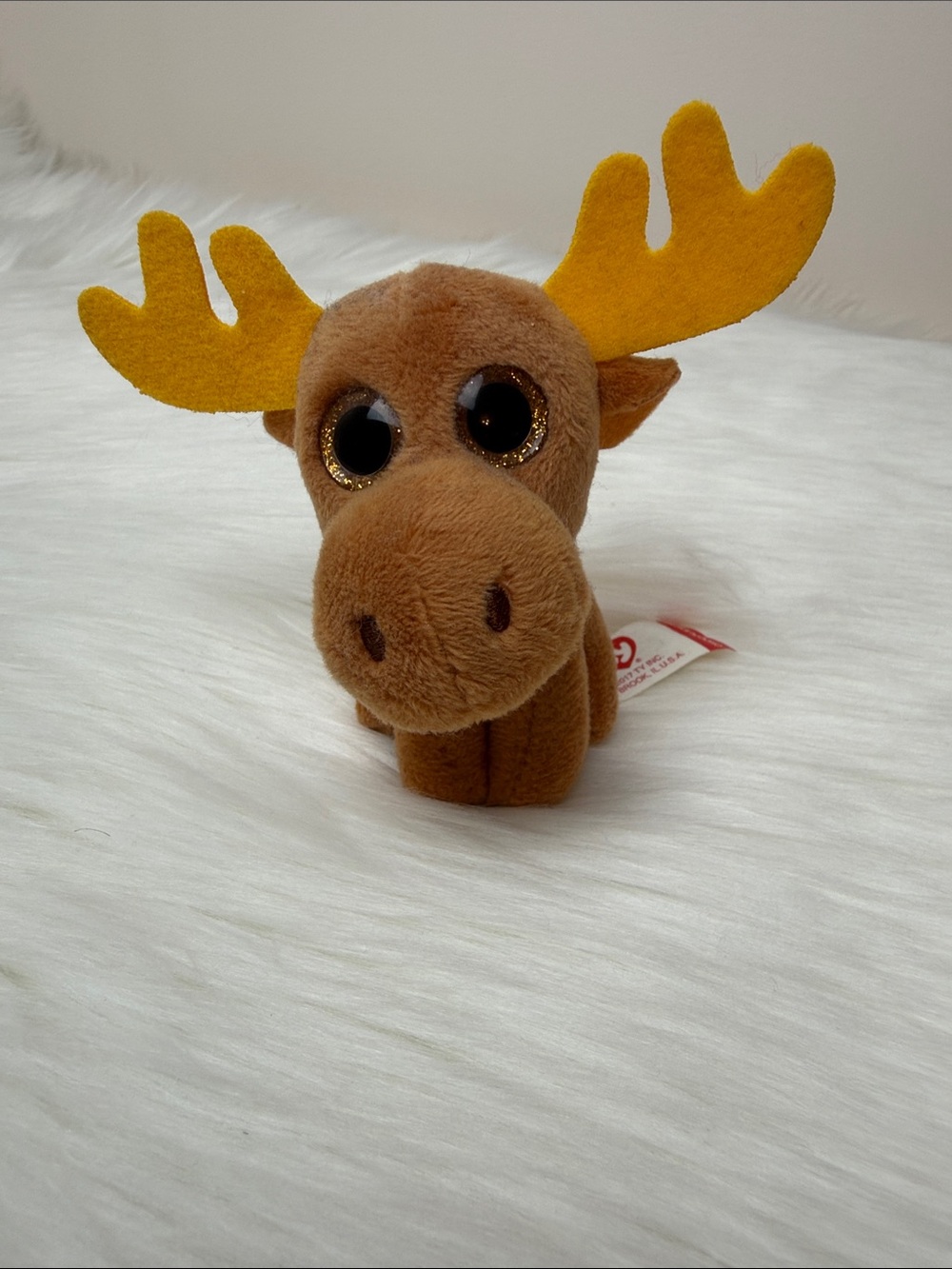 NWT Ty Chocolate the Moose Beanie Boo Plush with Yellow Antlers